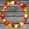 Circular flame made with fall, autumn leaves