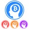 Circular, flat thinking about bitcoin icon. Profile head silhouette with a bitcoin logo inside. Four variations