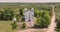 circular flight and aerial view classicism temple or catholic church in countryside