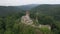 Circular flight of a century-old castle. Top view of a medieval castle. Dilapidated Nevitsky Castle.