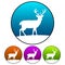 Circular, gradient deer silhouette on a hill icon white silhouette. Four variations