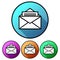 Circular, gradient icon of an open envelope mail. Four color variations