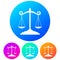 Circular, gradient justice scale silhouette white icon. Four variations