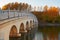 The circular hole bridge autumn trees sunset