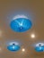 Circular indoor blue ceiling lights