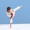 Circular kick leg in karate athlete performance
