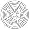 Circular labyrinth with entry and exit. Line maze game. Medium complexity.