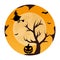 Circular landscape of tree and witch in halloween night