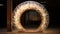 Circular Light Sculpture With Fine Feather Details And Arched Doorways