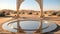 A circular mirror in the middle of a desert. Generative AI image.