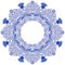 Circular ornament in Gzhel style. Blue floral pattern in the form of snowflakes.