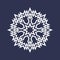 Circular pattern in Asian intersecting lines style. White eight pointed mandala in snowflake form on blue background