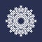 Circular pattern in Asian intersecting lines style. White eight pointed mandala in snowflake form on blue background