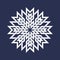 Circular pattern in Asian intersecting lines style. White eight pointed mandala in snowflake form on blue background