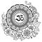 Circular pattern in form of mandala with ancient Hindu mantra OM and flower for Henna, Mehndi, tattoo, decoration. Decorative