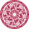 The circular pattern with motifs of Chinese painting. Mandala of white flowers on a red background.