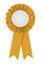 Circular pleated yellow ribbon winners badge