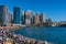 Circular Quay Sydney cityscape with people relaxing at waterfront restaurants