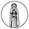 Circular shape with silhouette saint virgin mary with baby jesus