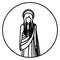 Circular shape with silhoutte figure human of saint virgin maria