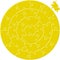 Circular simple puzzle in yellow. Four concentric circles