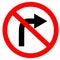 Circular single white. red and black no turn right symbol.