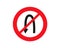 Circular single white, red and black no u-turn sign with bolts at top and bottom over isolated background