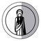 Circular sticker with silhoutte figure human of saint virgin maria