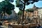 Circular temple columns. Remains of Pompeys Theatre. Ancient Campus Martius. Rome, Italy
