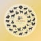 Circular vector icon set in a linear style of farm animals silhouettes.