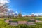 Circular walkway in a park with empty benches