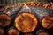 Circular wooden log essential for furniture industry, lumber concept