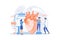 Circulatory system complications. Cardiologists studying human organ. Heart disease, ischemic heart disease, coronary artery