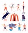 Circus actors. Clown and magician, juggler and balancer, strongman and gymnast, panther and bear. Circus show vector