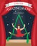 Circus aerial gymnast on the canvases. Flat vector poster