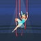 Circus Air Gymnast Performing with Ribbons, Beautiful Girl Aerialist in Vintage Costume Vector Illustration