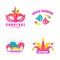 Circus amazing set of vector emblems, labels, logos and typographic stamps in vibrant colors isolated on white background