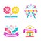 Circus amazing set of vector emblems, labels, logos and typographic stamps in vibrant colors isolated on white background