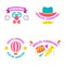 Circus amazing set of vector emblems, labels, logos and typographic stamps in vibrant colors isolated on white background