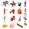 Circus Amusement and Attraction Icons Set Isometric View. Vector