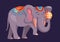 Circus animal attraction elephant show holding ball on trunk funny friendly character design cartoon illustration