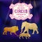 Circus animals performance show announcement, vector illustration. Retro cartoon style poster print with circus animals