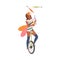 Circus artist performing at show, carnival party. Circus female juggler riding unicycle cartoon vector illustration