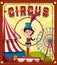 Circus banner design with aerial female gymnast on ring