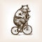 Circus bear on bicycle hand drawn sketch vector