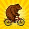 Circus bear on bicycle pop art vector illustration