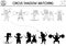 Circus black and white shadow matching activity with cute performers. Amusement puzzle with artists. Find correct silhouette