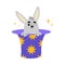 Circus Bunny Animal Peeking from Blue Magician Top Hat Vector Illustration