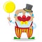 Circus Clown Artist In Classic Outfit With Red Nose And Make Up