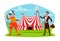 Circus clown and illusionist vector cartoon poster